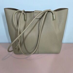 Sage Pebbled Vegan Leather Tote Bag Minimalist Shoulder Bag Magnetic Closure